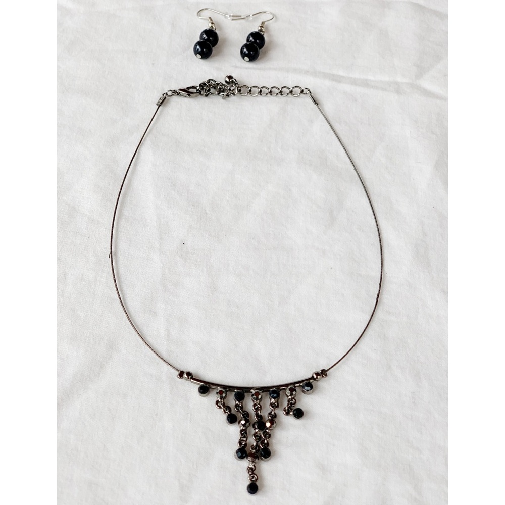 💍💫 Obsidian cascading choker and earrings